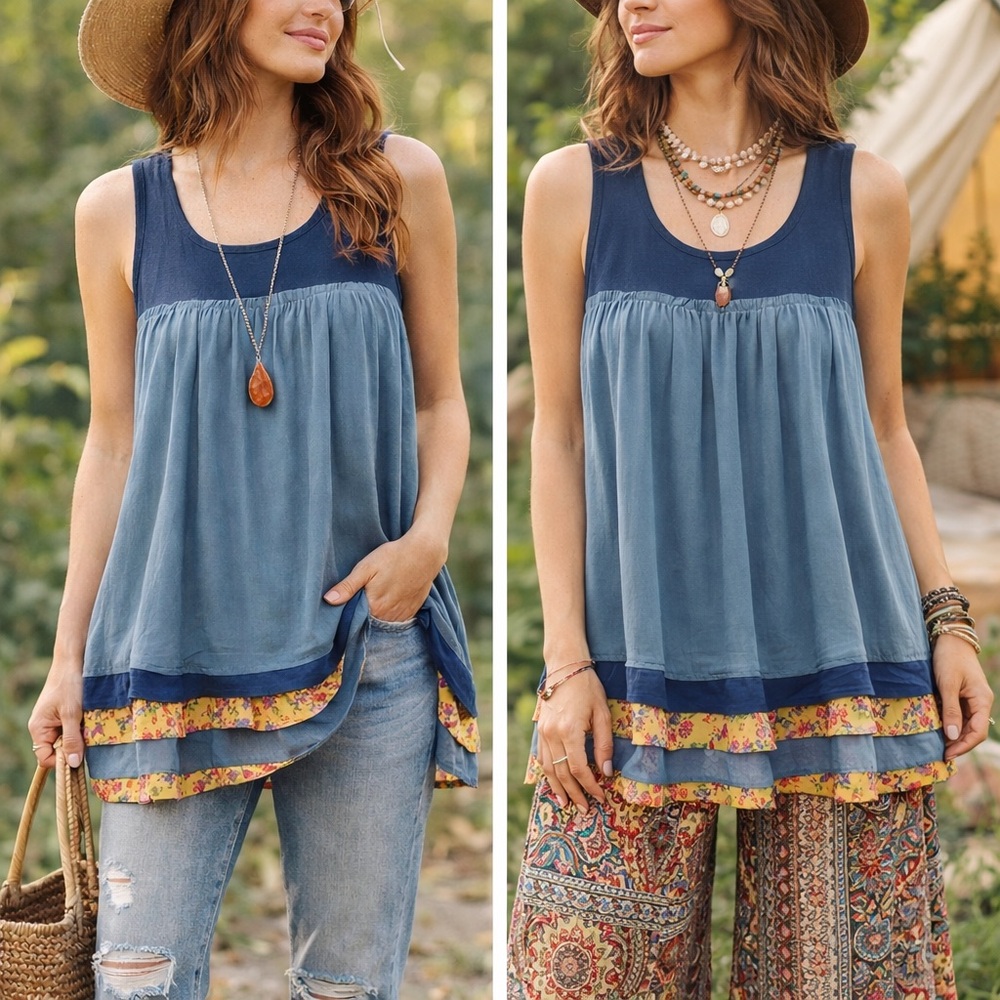 Matilda Jane Navy and Floral Layered Tank Top